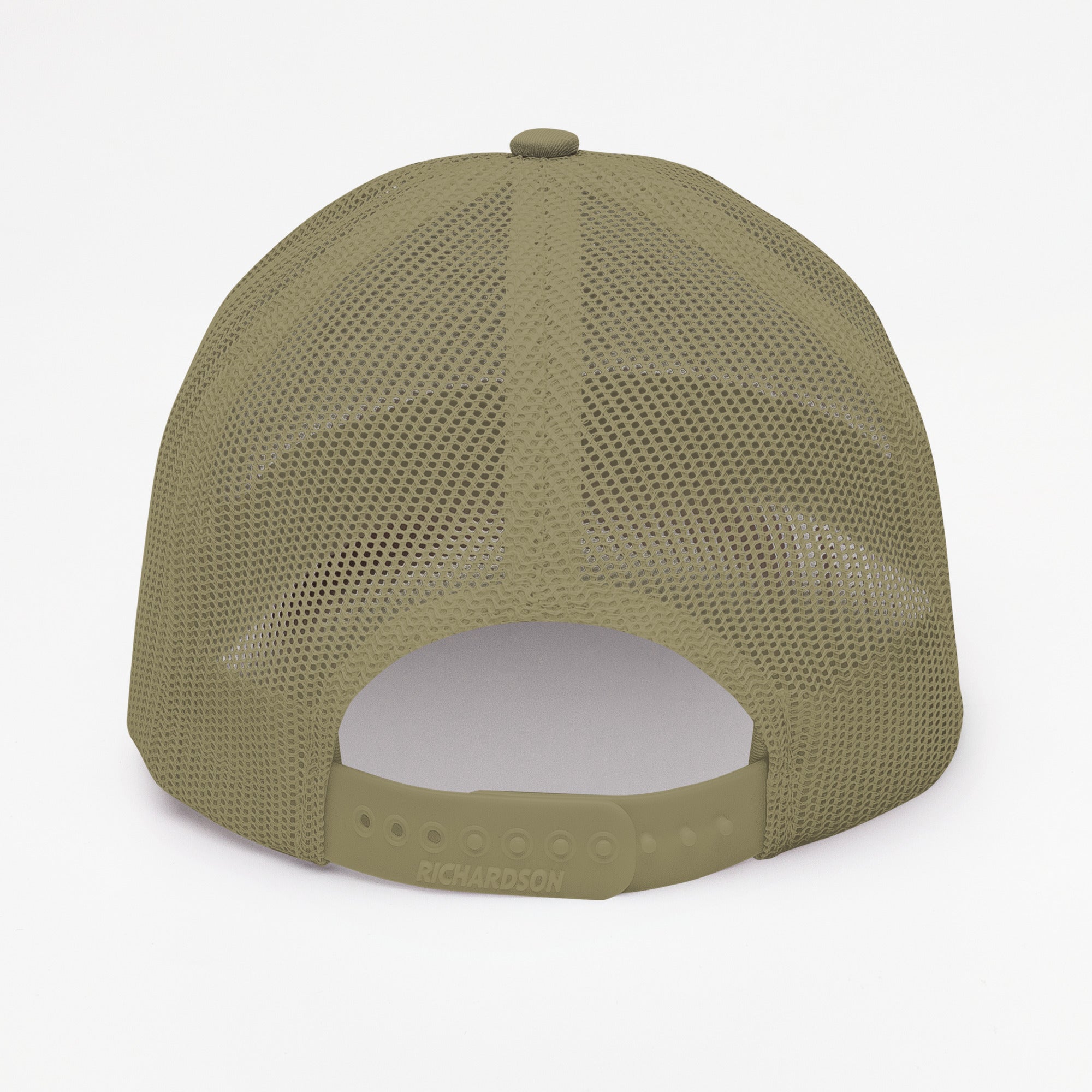 Casquette trucker Good Vibes Only vert loden vue de dos, filet mesh et snapback réglable
