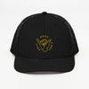 Casquette trucker originale Good Vibes Only noire vue de face, broderie shaka fil doré