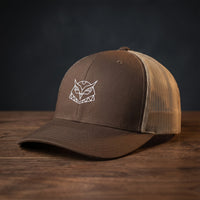 Casquette trucker Hiboux Origami marron et kaki avec broderie hibou géométrique, CHT'M Boutique