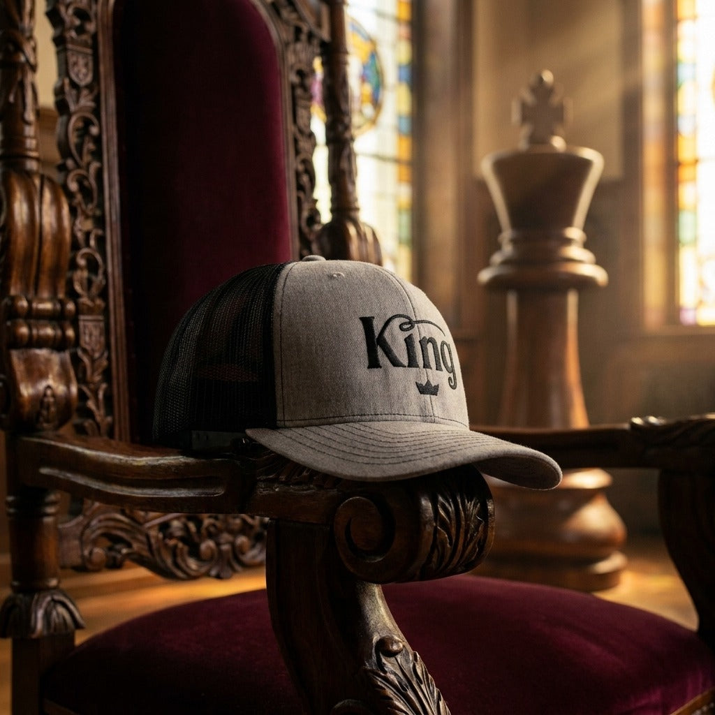 Casquette trucker King - ambiance trône royal et échiquier, logo brodé King et couronne - CHT'M Boutique