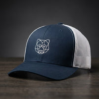 Casquette trucker OURS ORIGAMI bleu marine et blanc brodée motif ours origami - CHT'M Boutique