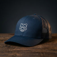 Casquette trucker OURS ORIGAMI bleu marine brodée motif ours origami - CHT'M Boutique