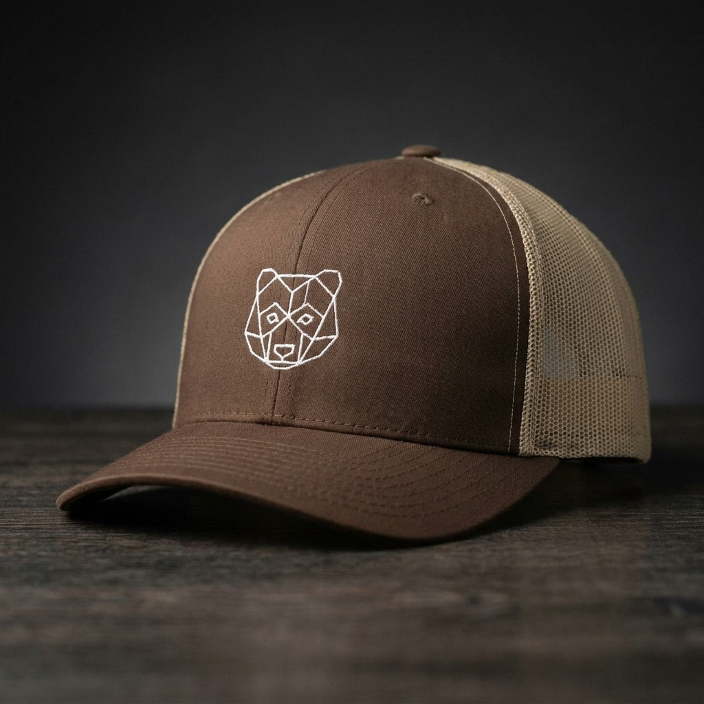 Casquette trucker OURS ORIGAMI marron et kaki brodée motif ours origami - CHT'M Boutique