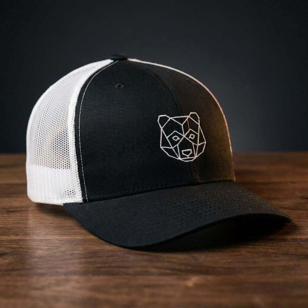 Casquette trucker OURS ORIGAMI noir et blanc brodée motif ours origami - CHT'M Boutique