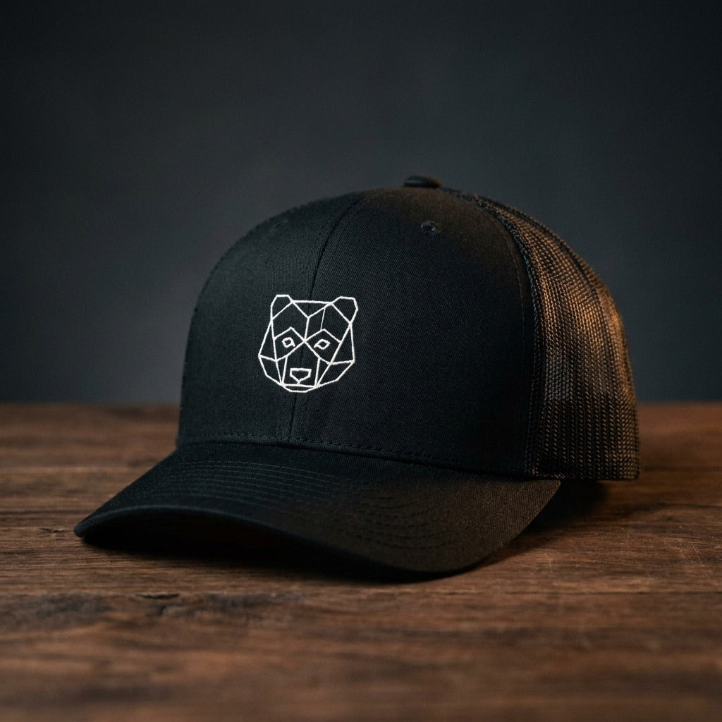 Casquette trucker OURS ORIGAMI noire brodée motif ours origami - CHT'M Boutique