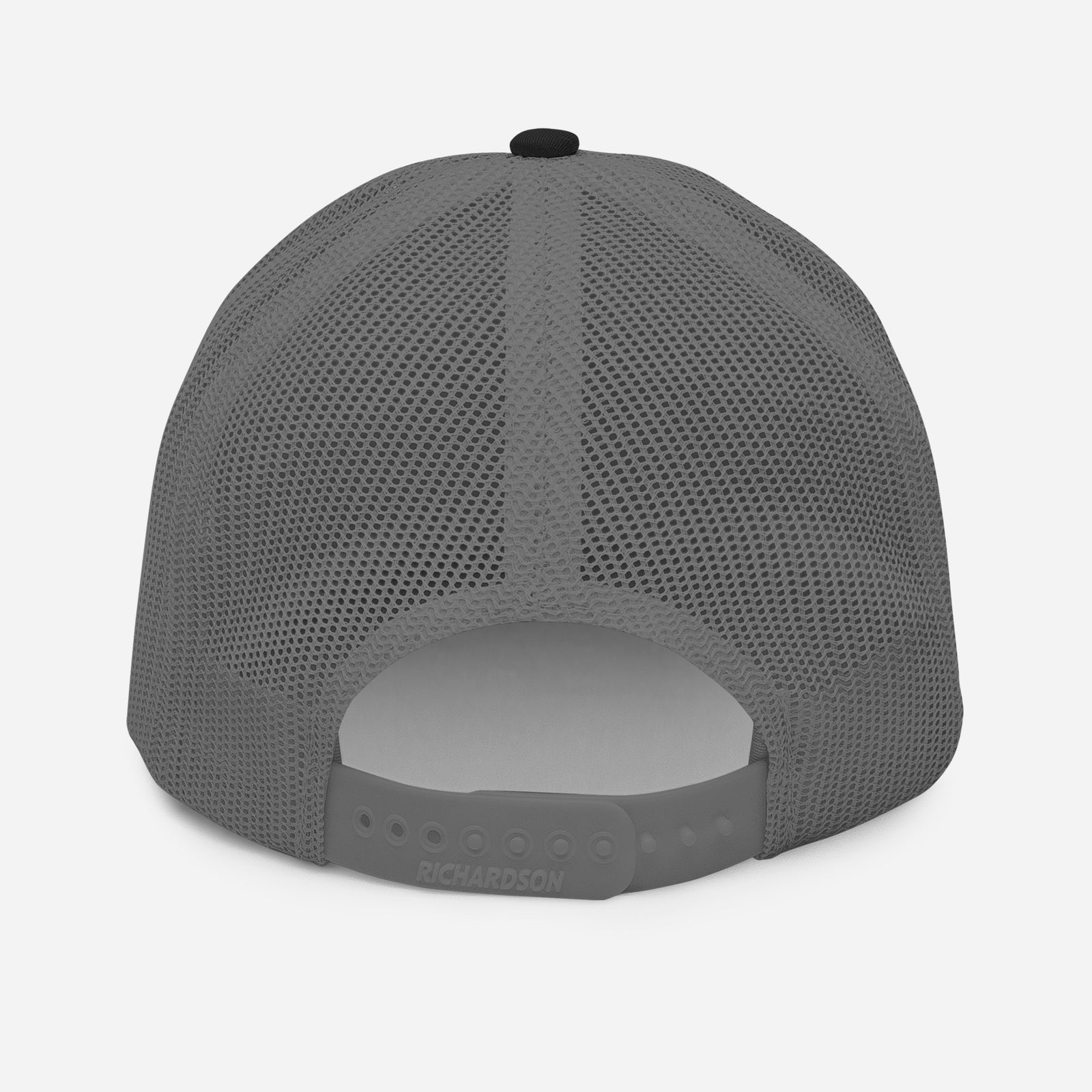Dos de la casquette trucker skate noire, mesh gris et snapback réglable