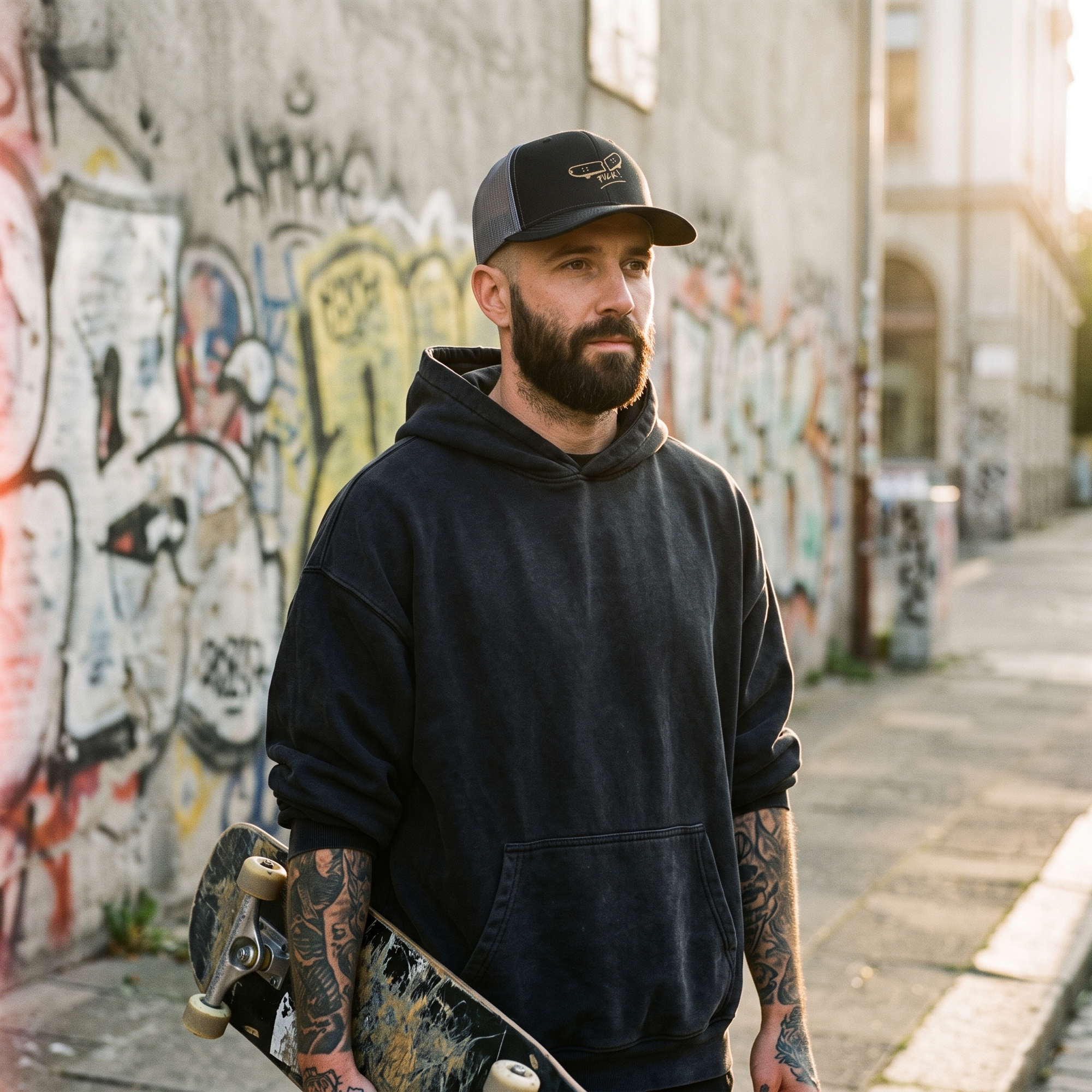 Casquette skate originale portée en ville, look streetwear homme