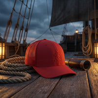 Casquette trucker tête de mort brodée rouge - ambiance pont de bateau pirate CHT'M Boutique