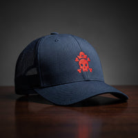 Casquette trucker tête de mort brodée rouge bleu marine - crâne pirate streetwear CHT'M Boutique