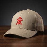 Casquette trucker tête de mort brodée rouge kaki - crâne pirate streetwear CHT'M Boutique