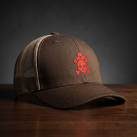 Casquette trucker tête de mort brodée rouge marron et kaki - crâne pirate streetwear CHT'M Boutique
