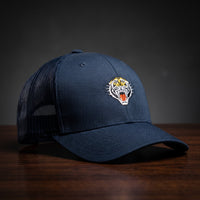 Casquette trucker tigre bleu marine - tête de tigre rugissant brodée - CHT'M Boutique