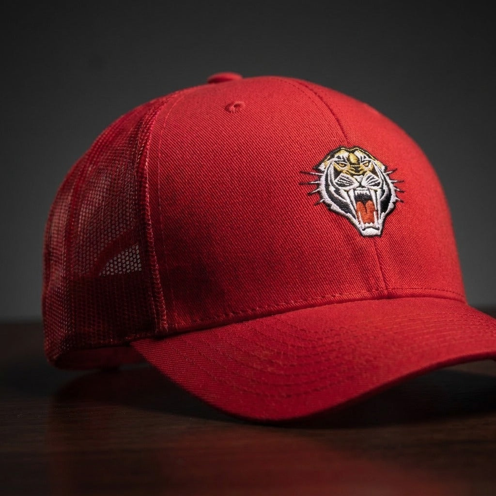 Casquette trucker tigre - détail broderie tête de tigre - CHT'M Boutique