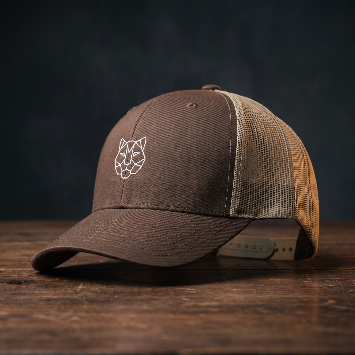 Casquette trucker TIGRE ORIGAMI marron et kaki - motif tigre origami géométrique brodé - streetwear CHT'M Boutique