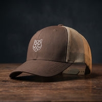 Casquette trucker TIGRE ORIGAMI marron et kaki - motif tigre origami géométrique brodé - streetwear CHT'M Boutique