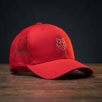 Casquette trucker TIGRE ORIGAMI rouge - motif tigre origami géométrique brodé - streetwear CHT'M Boutique