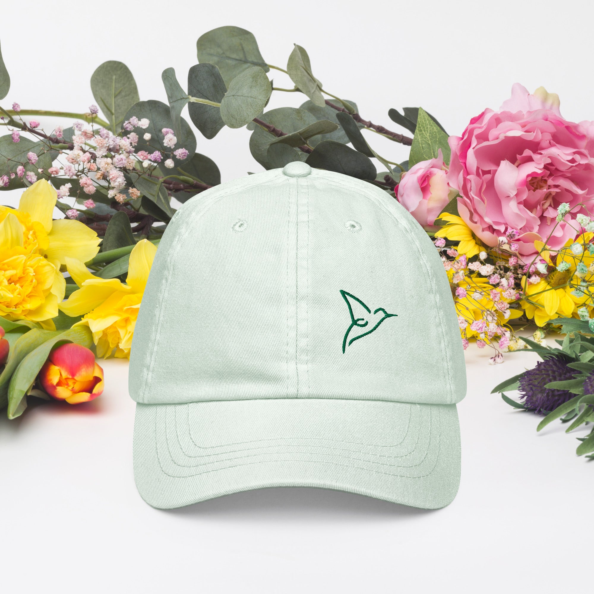 casquette pastel vert brodée pour femme