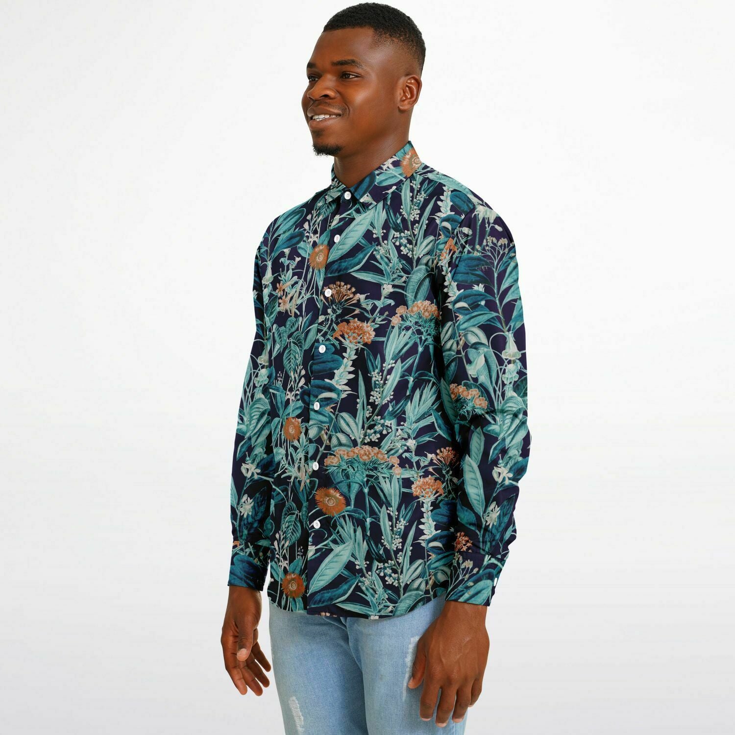 CHEMISE HOMME originale style floral bleue - MANCHES LONGUES