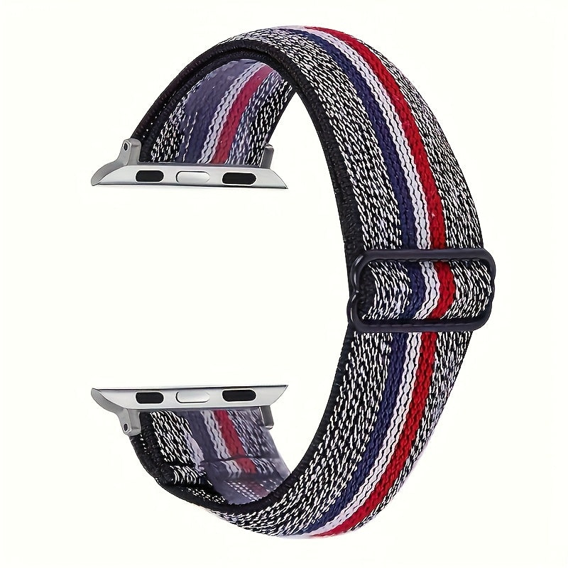 Bracelet Apple Watch élastique tissé à motifs, coloris rayures bleu et rouge