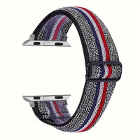 Bracelet Apple Watch élastique tissé à motifs, coloris rayures bleu et rouge