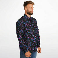 chemise homme noire et mauve à rayures