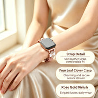 Bracelet Apple Watch fin en cuir avec attaches bijou, vue détaillée 3