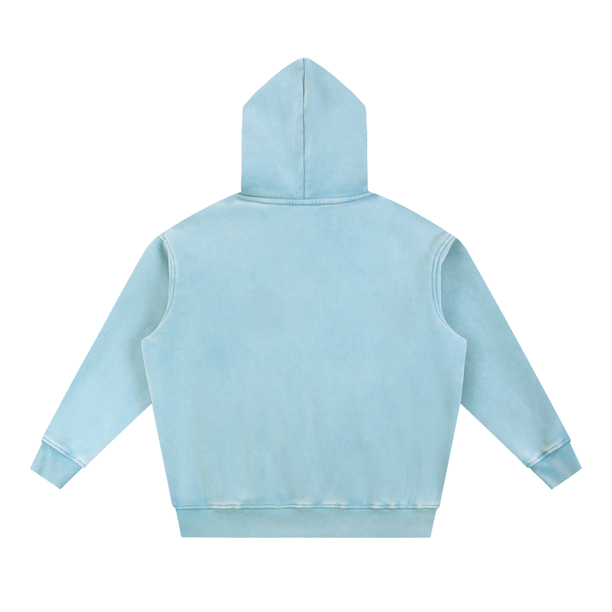 Dos du hoodie oversize délavé bleu lagon CHT'M Wear, molleton épais snow wash