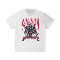 T-shirt oversized enfant Shogun en blanc - imprimé samouraï en armure et lettrage rouge