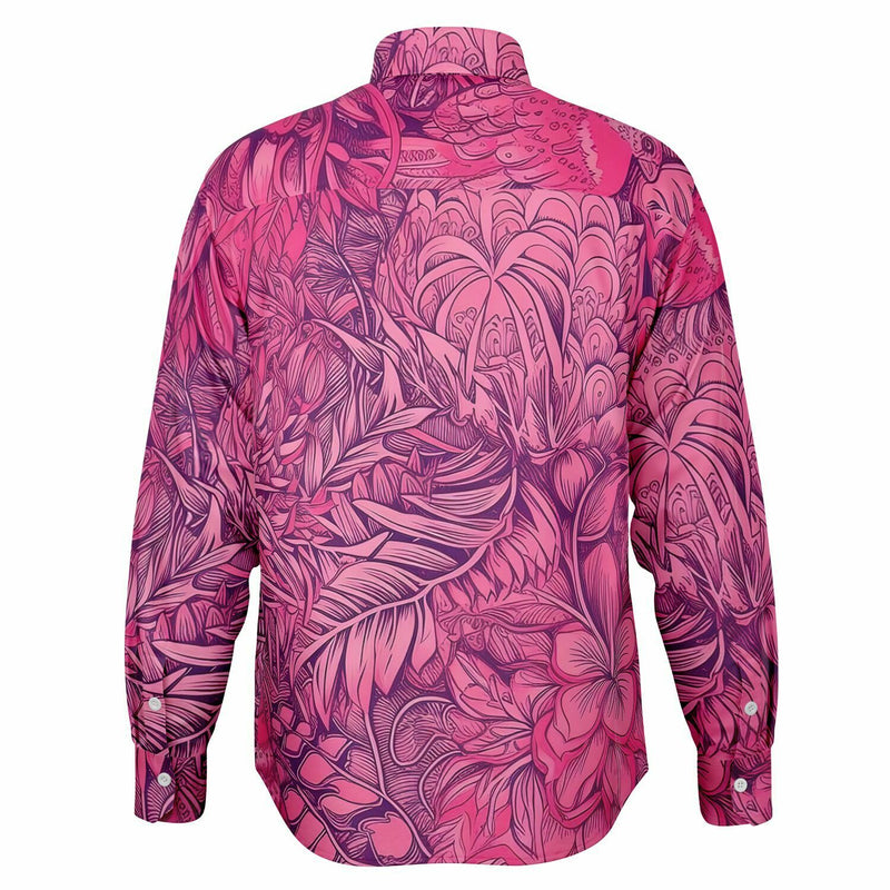 Chemise homme manches longues à fleurs rose