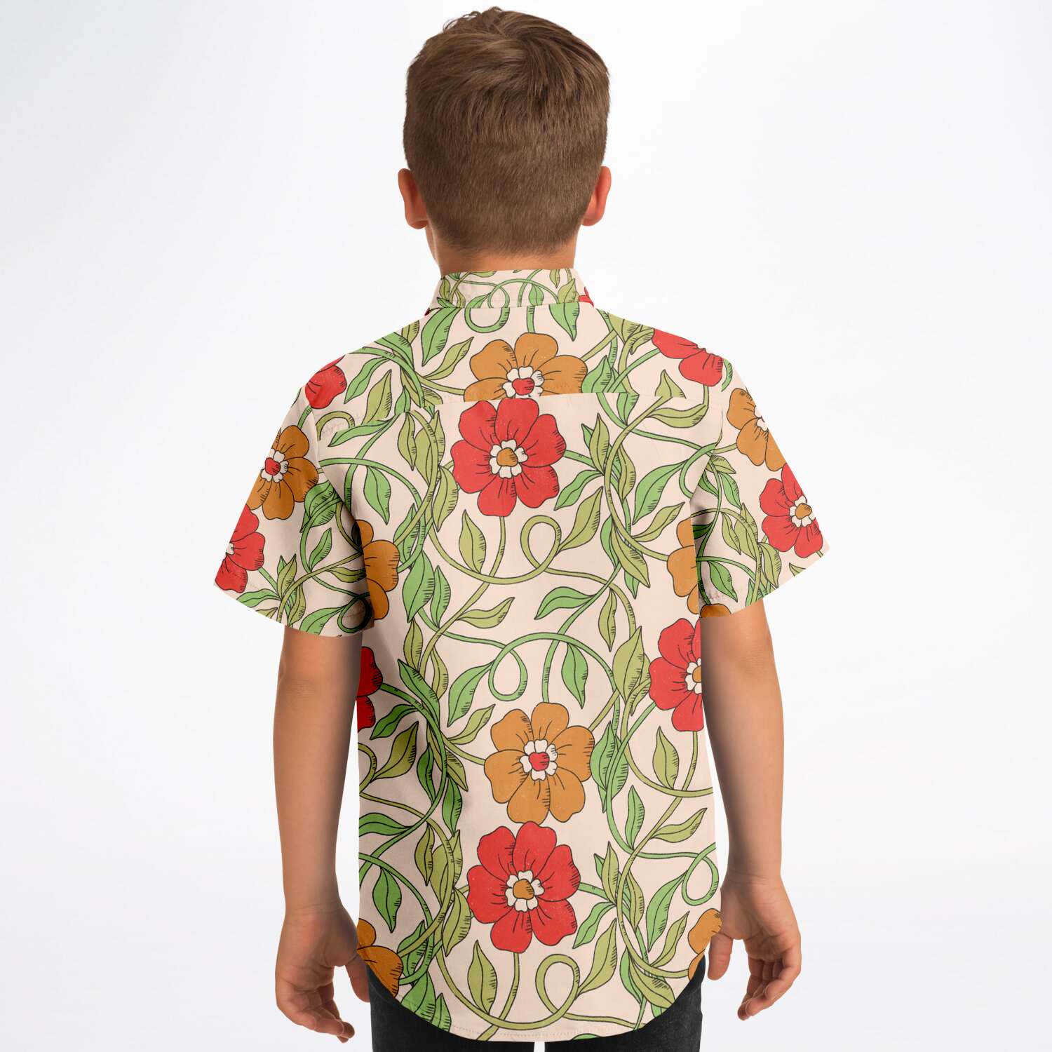 chemise stylée beige à fleurs rouges pour garçon