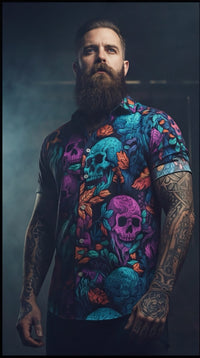 Chemise Homme Manches Courtes - Têtes De Mort Fluo, vue du produit