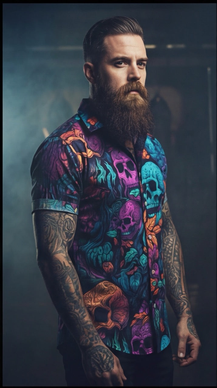 Chemise Homme Manches Courtes - Têtes De Mort Fluo, vue du produit