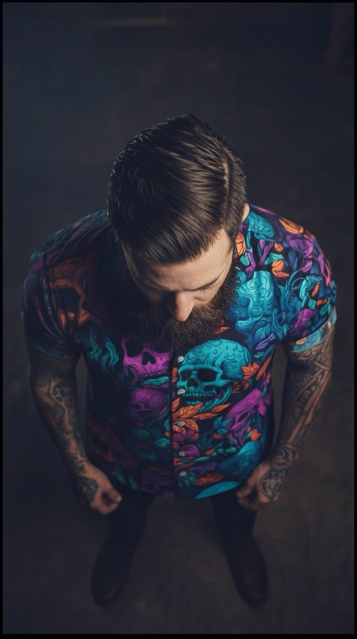 Chemise Homme Manches Courtes - Têtes De Mort Fluo, vue du produit