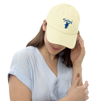 Casquette baseball pastel jaune Saïan Supa Crew, gros plan logo brodé hip hop