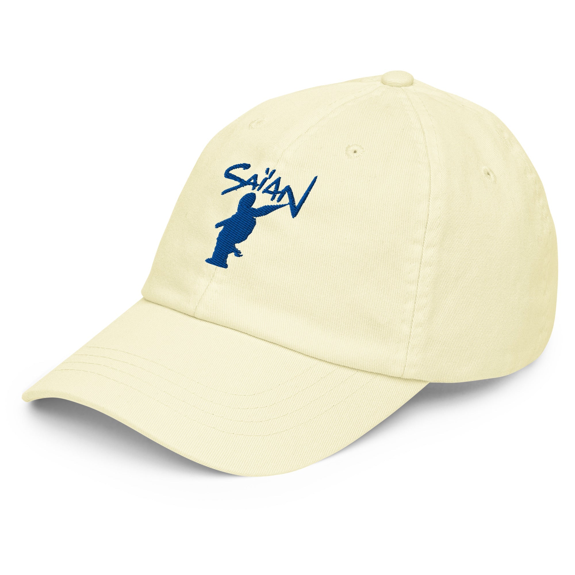 Casquette baseball pastel jaune Saïan Supa Crew vue trois-quarts gauche, logo brodé