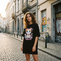 Robe t-shirt oversize chat manga femme streetwear rue pavée - CHT'M Boutique