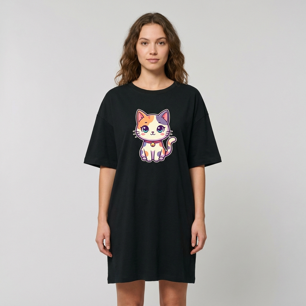 Robe t-shirt chat manga femme studio photo produit face - CHT'M Boutique