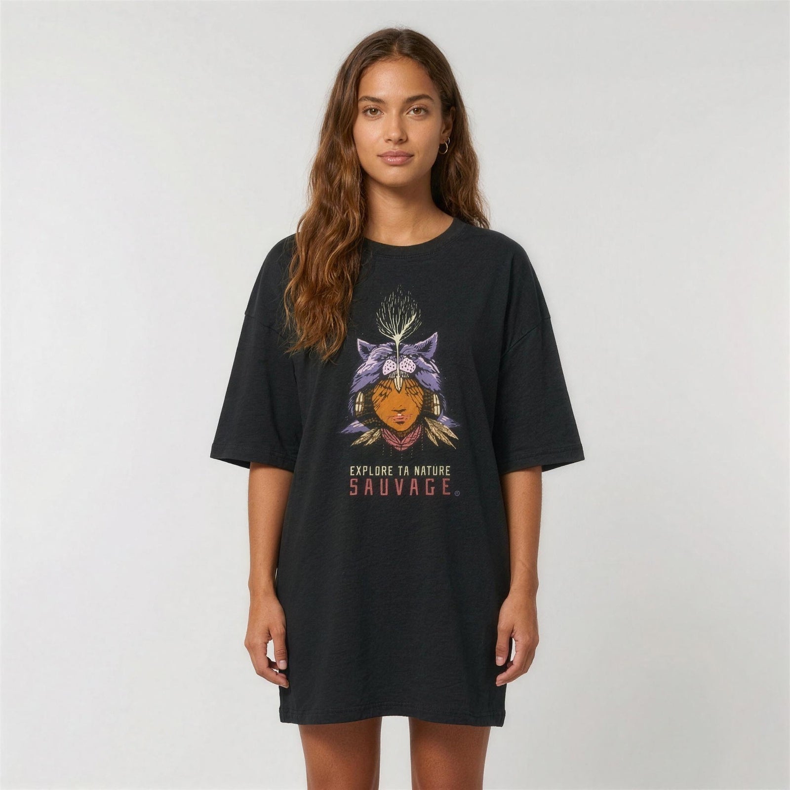 Robe t-shirt oversize Chamane femme studio - imprimé esprit animal loup CHT'M Boutique