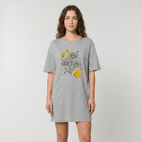 Robe t-shirt oversize femme coton bio grise, coupe originale streetwear - vue studio face