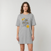 Robe t-shirt oversize femme coton bio grise, coupe originale streetwear - vue studio face