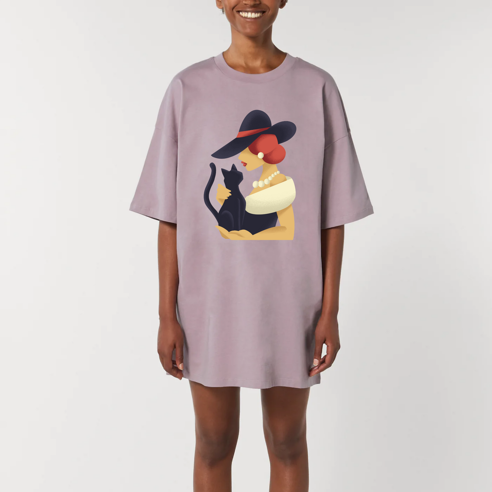 Robe t-shirt oversize femme coloris Lilas en coton bio – vue produit – CHT'M Boutique