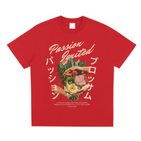 T-shirt femme oversized rouge Rose Passion à plat - collage de roses et script Passion Ignited