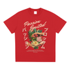 T-shirt oversize femme rouge Rose Passion, imprimé collage roses et typographie japonaise Passion Ignited