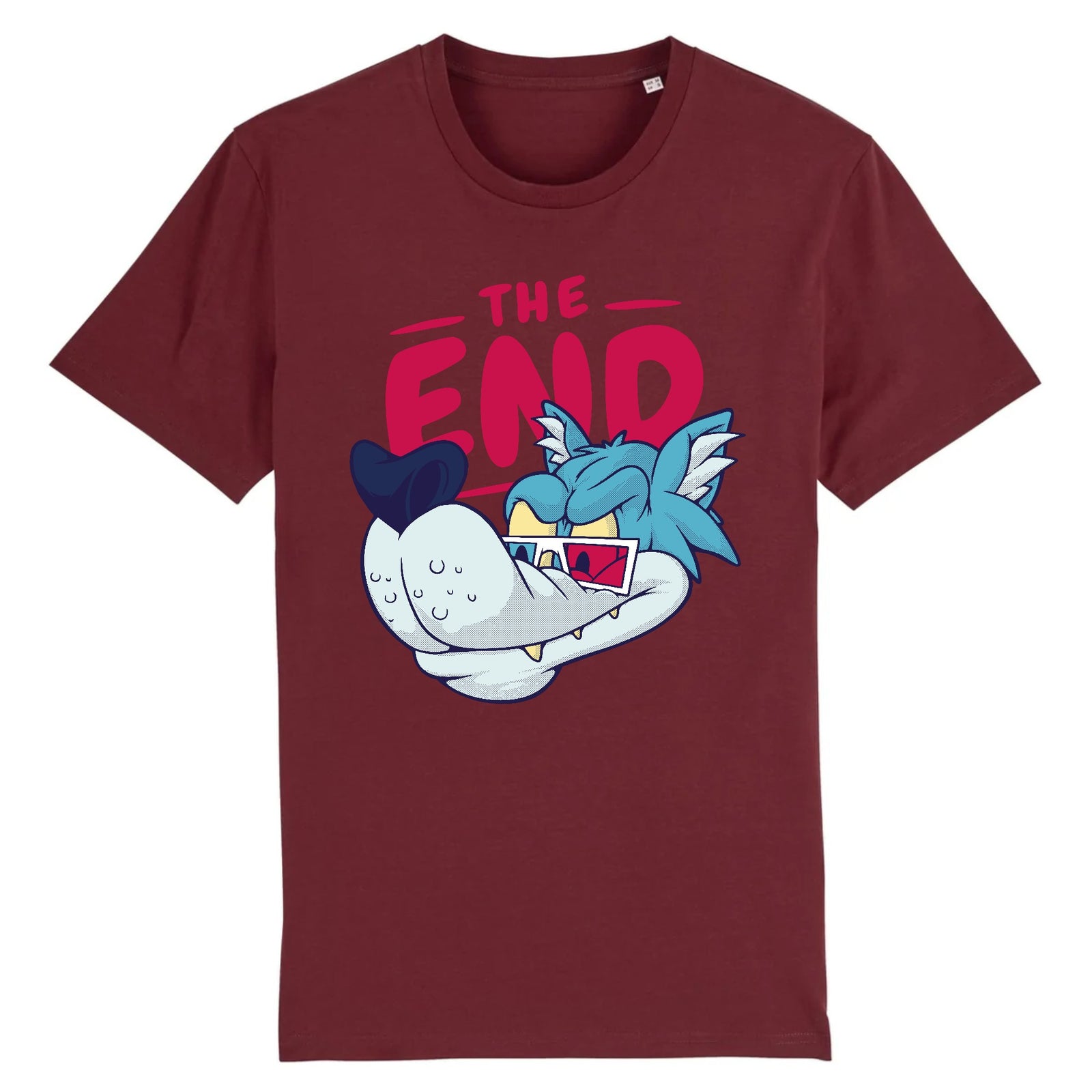 T-shirt geek cinéma THE END COMICS coton bio bordeaux - CHT'M Boutique