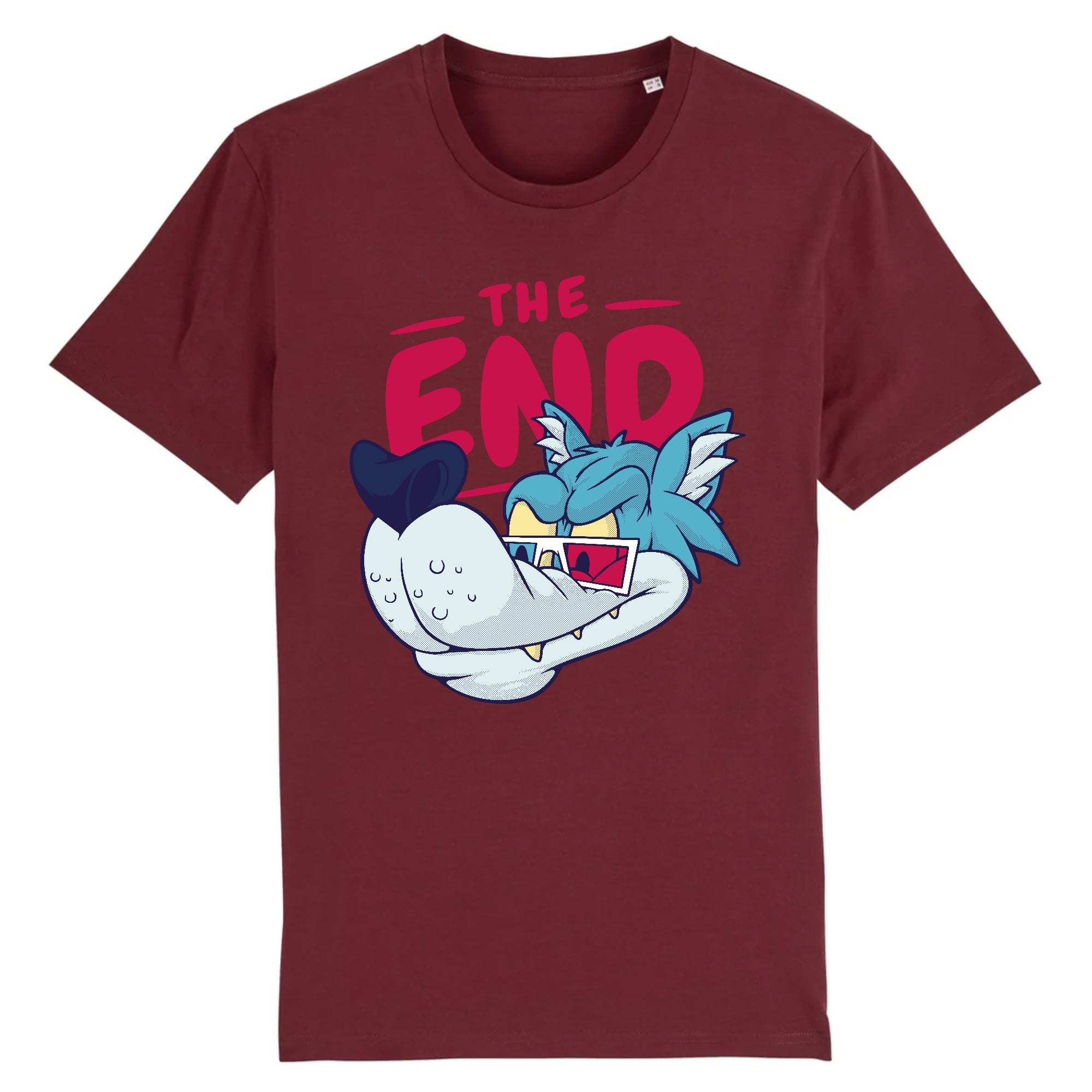 T-shirt geek cinéma THE END COMICS coton bio bordeaux - CHT'M Boutique