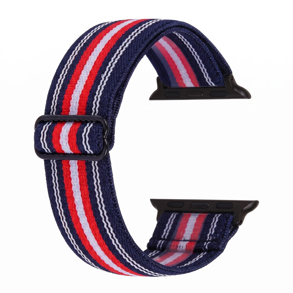 Bracelet Apple Watch élastique tissé à motifs marine rayé rouge, photo produit studio sur fond blanc | CHT'M Boutique