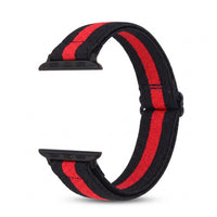 Bracelet Apple Watch élastique tissé à motifs noir et rouge, photo produit studio sur fond blanc | CHT'M Boutique