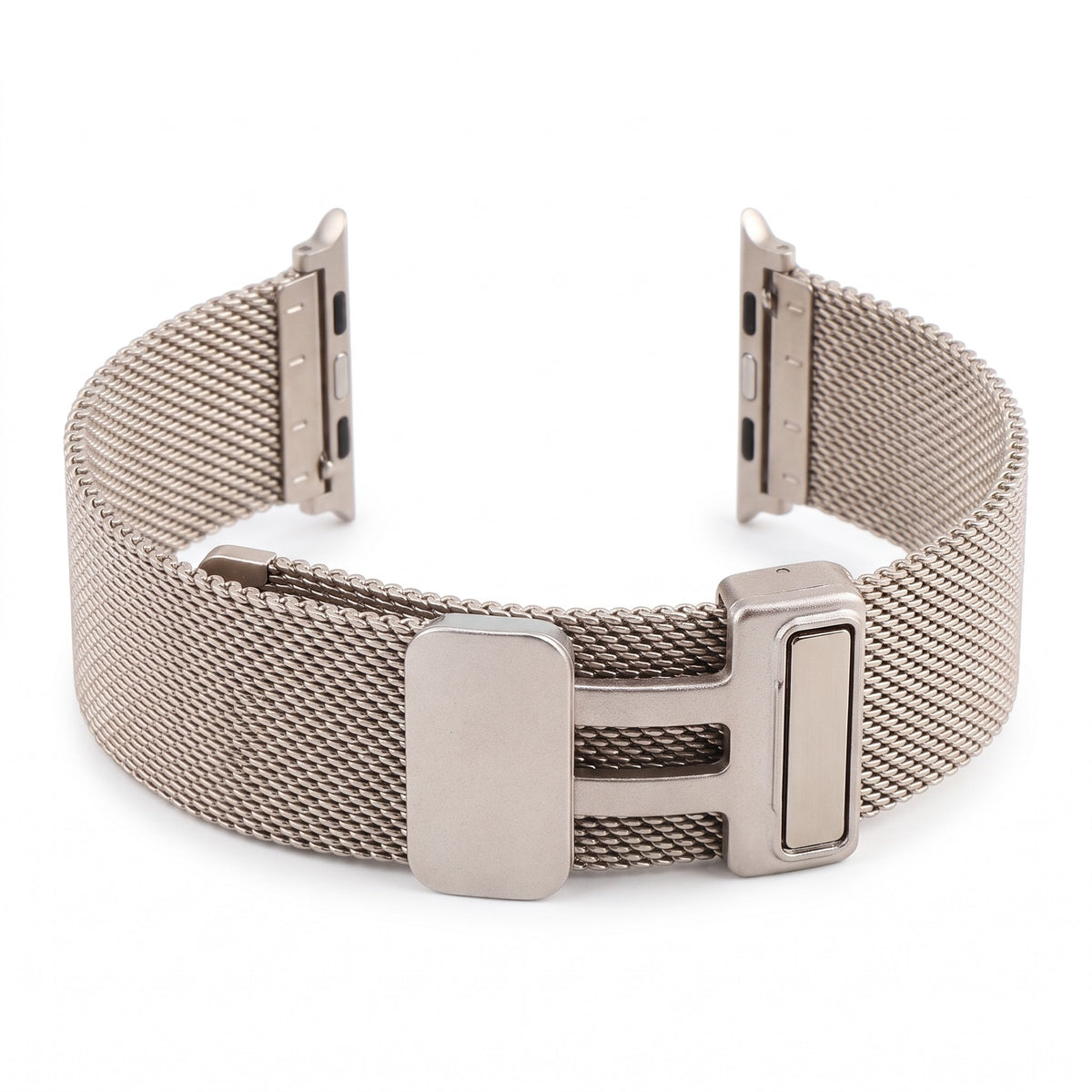 Bracelet Apple Watch milanais magnétique en acier champagne, photo produit studio sur fond blanc | CHT'M Boutique