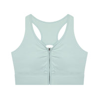 Brassière de sport zippée crop originale CHT'M bleu d'eau, vue de face