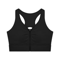 Brassière de sport zippée crop originale CHT'M noire, vue de face